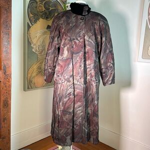 Women’s Vintage London Fog Purple Art Deco Brush Pattern Rain Trench Coat